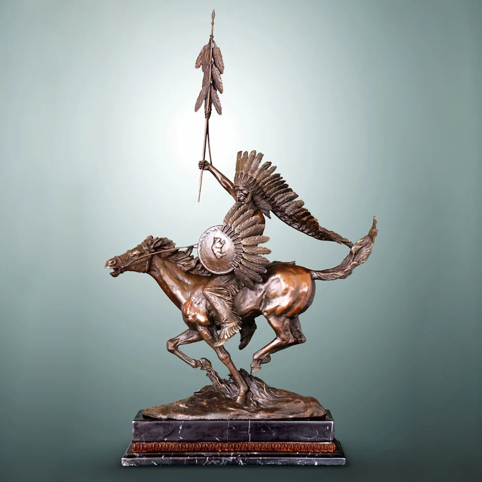 Bronze Indian On Horse Statue